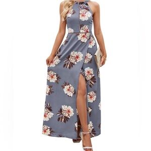 Elegant Floral Maxi Dress - Grey